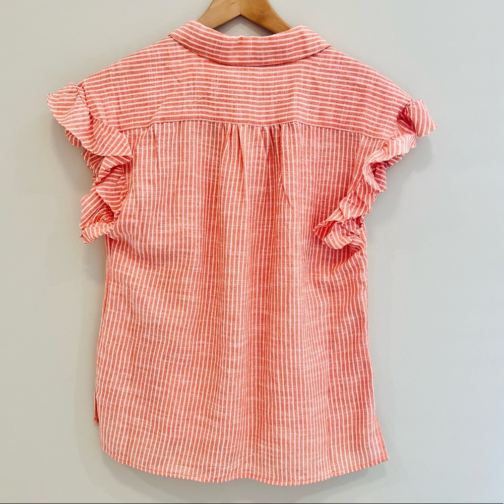 Max Studio orange and white striped button down shirt with ruffle sleeves size S - Picture 5 of 7